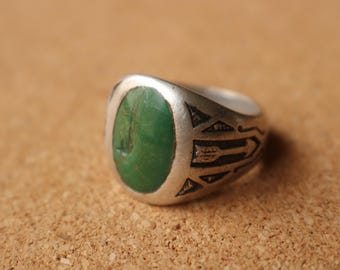 Fred Harvey Ära Herrenring, Sterling Silber Türkis Signet Größe 9