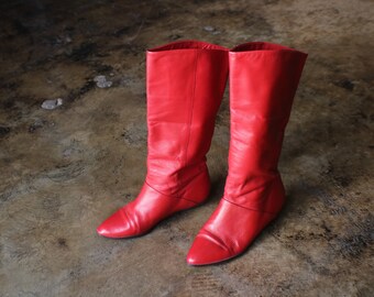 red leather boots flat