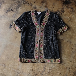 Veste vintage perlée, Tenues de soirée pour femme à manches courtes, Femme