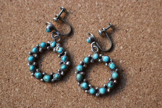 Turquoise Circle EARRINGS / Southwest Screw Back … - image 1