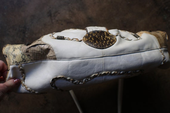 Vintage Snake Skin Purse / Large White Leather Pa… - image 10