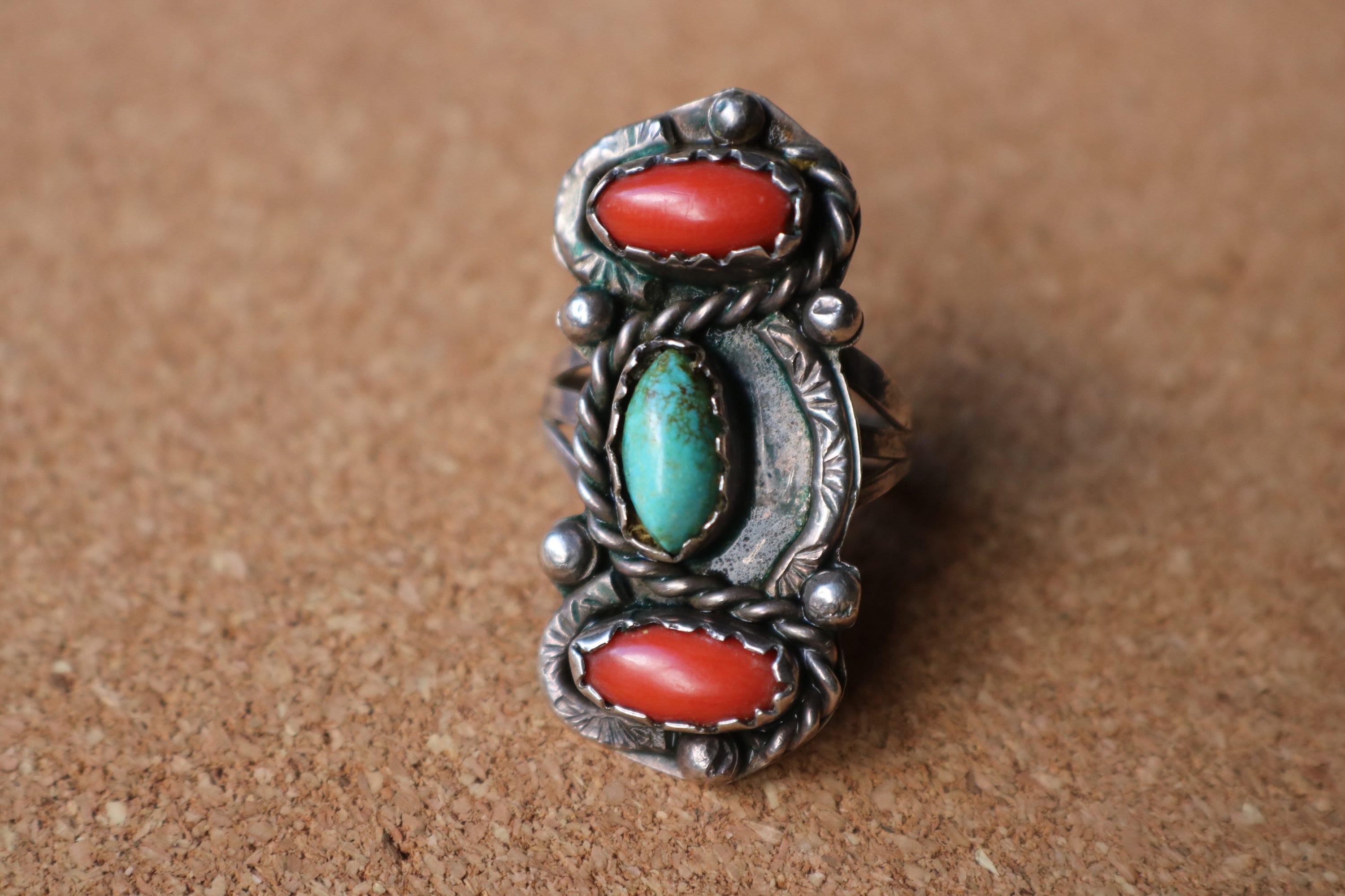 Turquoise and coral best sale ring