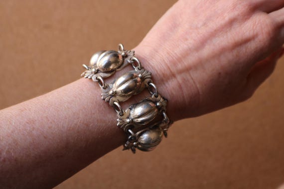 Vintage Wide Sterling Bracelet , 1940's -1950's Silver Mexican Jewelry