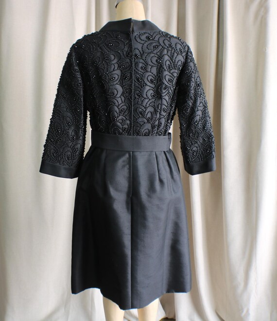 Vintage Black Silk Dress , Beaded Evening Dress ,… - image 9