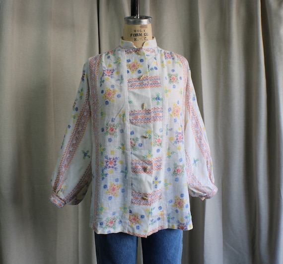 70's Bohemian Top /  Cotton Full Sleeve Shirt / W… - image 3