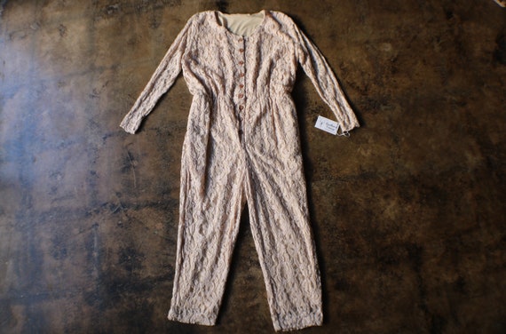 Cream Lace Jumpsuit / Vintage 90's Lace Romper / … - image 1