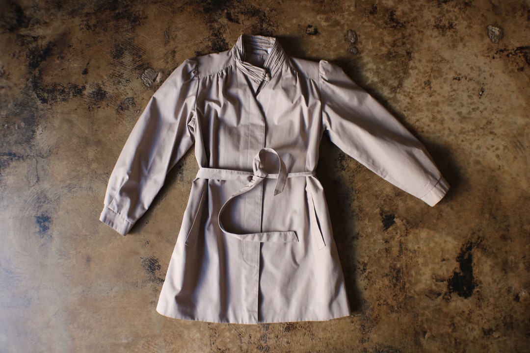 Micro Pattern Trench Vintage Grey Trench Coat , Micro Pleat High Neck Jacket - Women's ...