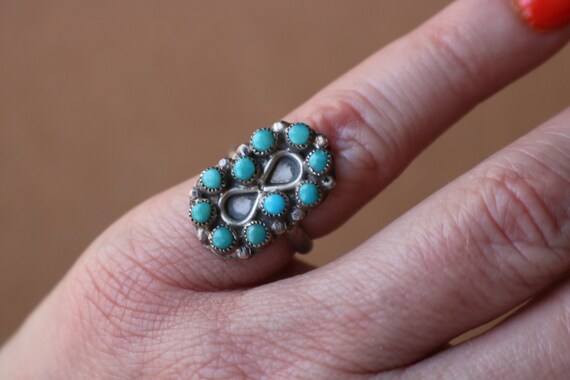 Turquoise Cluster RING / Vintage Sterling Silver … - image 4