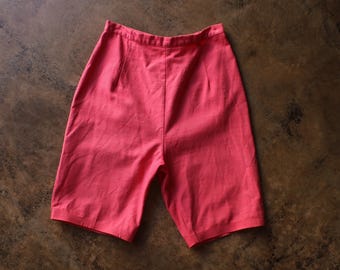 Vintage 1960s High Waist Cotton Shorts - Pink - Size Small