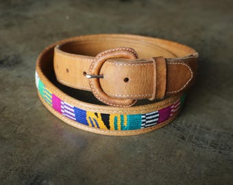 Vintage Southwest Beaded Leather Belt: Thunderbird Design  display picture 3
