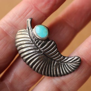 Blatt Brosche / 925 Sterling Silber / Türkis und Silber Anstecknadel / Vintage Schmuck