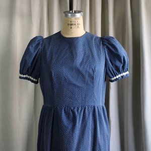 Swiss Dot 70&#39;s Dress / Vintage Daisy Maxi Dress / Navy Blue and White Polka Dot Dress