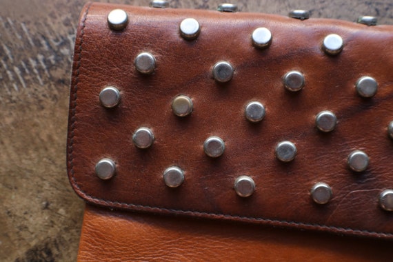 70's Leather Clutch / Bohemian Studded Purse / La… - image 2