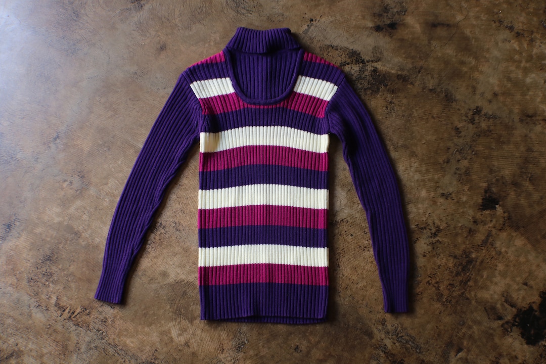 1970's Striped Sweater Vintage Knit Turtle Neck Women's