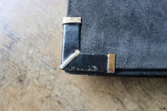 Vintage Black Suede Purse / 60's Long Rectangle L… - image 2