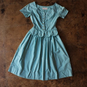 1960&#39;s Polka Dot Dress / Vintage Women&#39;s Extra Small Turquoise Dress / A line Party Dress