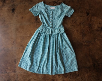 Vestido de lunares de los años 60, vestido vintage verde azulado para mujer (talla extra pequeña)