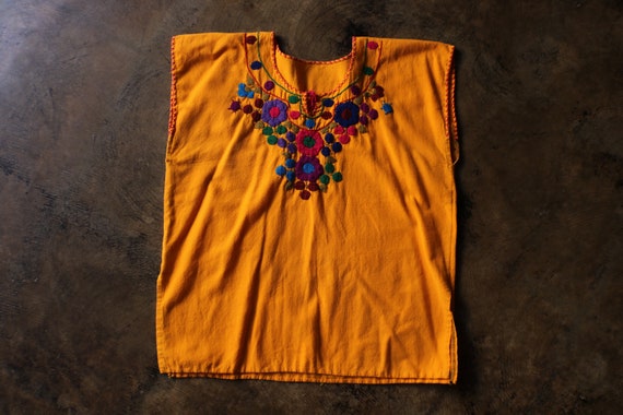 Vintage Yellow Embroidered Blouse / Cotton Tunic … - image 1