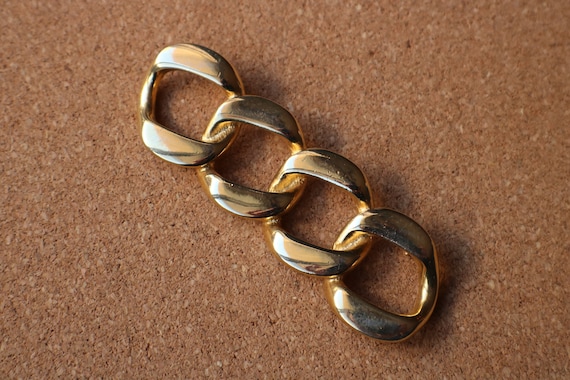 80's Large Brooch / Gold Link Pin / Vintage Costu… - image 2