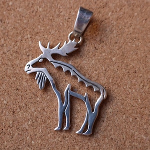 Sterling Elk Pendant / Vintage Silver Animal Pendant / Large Silver Pendant