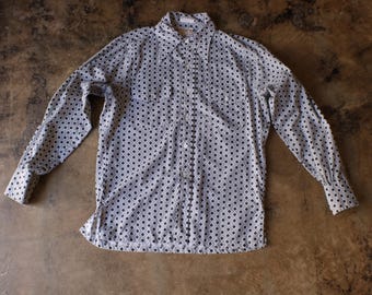 70's Men's Shirt , Vintage Patterned Button Up , Long Sleeve- Men's Medium