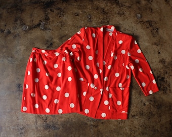 Women's Vintage Suit / Red Polka Dot Blazer and Skirt / 80's 2 piece Suit / Small