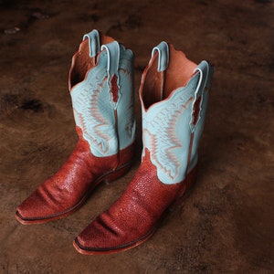 1/2 B Stingray Cowboy BOOTS Lucchese Western Leather Boots Women's  Turquoise Brown Boots
