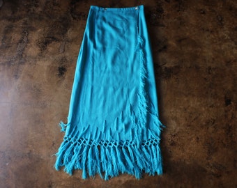 Turquoise Fringed Skirt / Southwest Maxi Pencil Skirt / Vintage Women's Medium