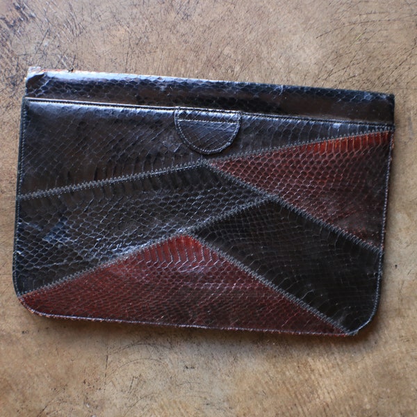 Snake Skin Clutch / Patchwork Leather Purse / Snakeskin Handbag