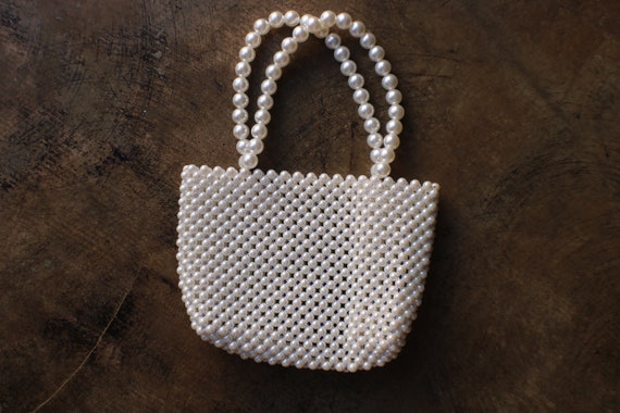 90's Bead Purse / Faux Pearl Short Handle Handbag… - image 6