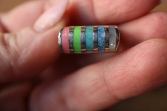 Sterling Rainbow RING / Raised Silver Band / Vint… - image 4