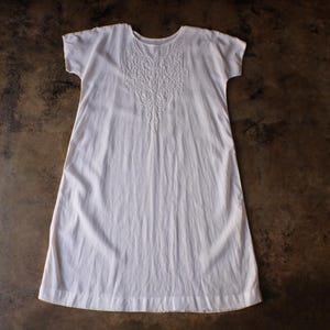 Antique Chemise / White Cotton Slip Dress with Soutache / Medium to Large