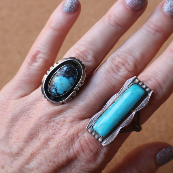 Turquoise Ring / Southwest Shadow Box Ring / Vintage Turquoise Jewelry  /  Size 6