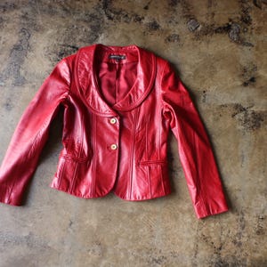 Blazer en cuir rouge / Veste en cuir vintage Anne Klein pour femme / Petit