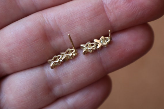 Yellow Gold X Earrings  / Dangling Diamond Earrin… - image 6