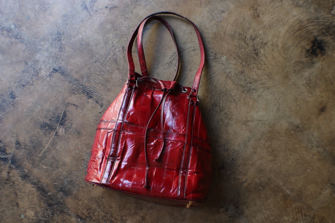 Eel Skin Purse / Drawstring Leather Handbag / Vintage Etsy