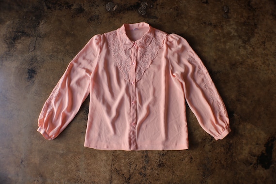 Vintage Pink Blouse / Embroidered Lace Long Sleev… - image 2