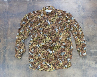 トップス 80's 90's Vintage Leopard Shirts Harlequin NG 1989 Tiger Lion Leopard T-Shirt Large VINTAGE