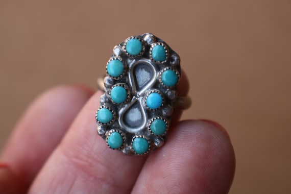 Turquoise Cluster RING / Vintage Sterling Silver … - image 2