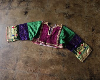 Top Banjara vintage, blusa corta con espejos coloridos - Talla pequeña para mujer