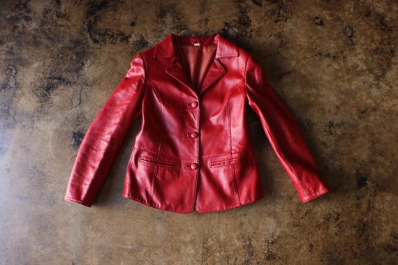 Red Leather Blazer / Vintage Women's Leather Jack… - image 1