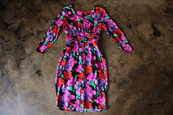 Colorful Silk Dress / Vintage Floral Long Sleeve … - image 6