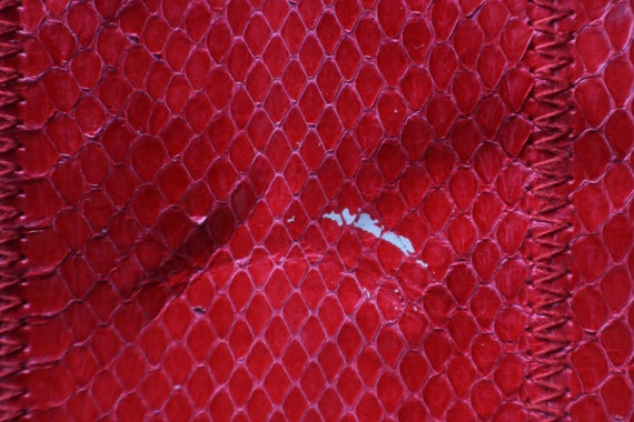 Red Leather Clutch / Vintage 80's Snake Skin Purse - image 6