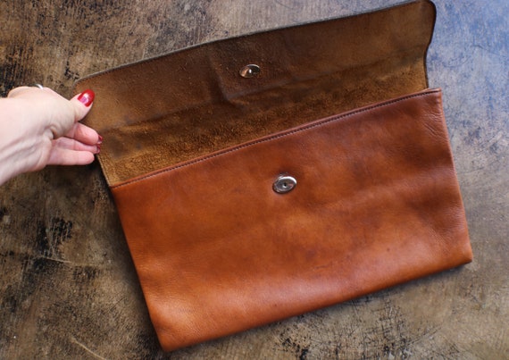 70's Leather Clutch / Bohemian Studded Purse / La… - image 6