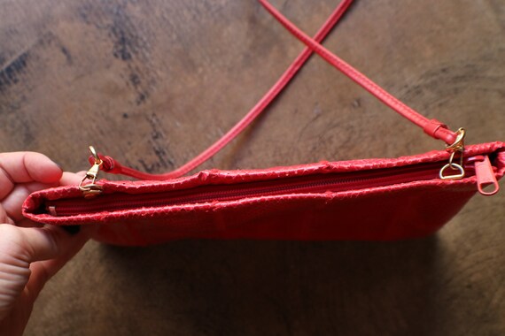 Red Leather Clutch / Vintage 80's Snake Skin Purse - image 7