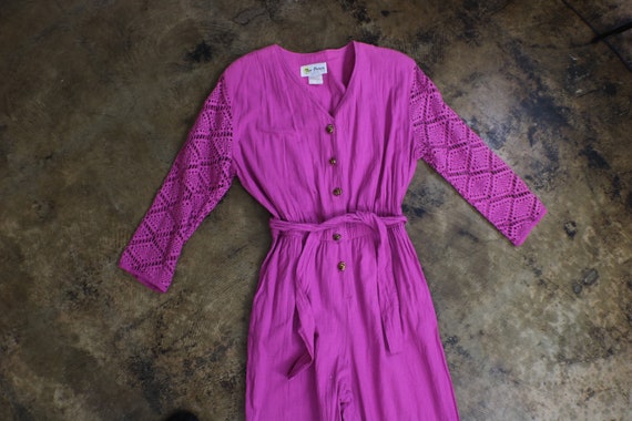 Vintage Fuchsia Jumpsuit / 80's Cotton Pant Jumps… - image 10