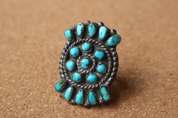 Native American Womens Navajo 5 Multi Stone Turquoise Cluster Ring Size 6  Zuni 