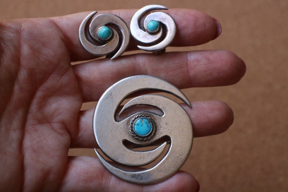 Sterling Turquoise Double Spiral Jewelry Set / Vi… - image 2