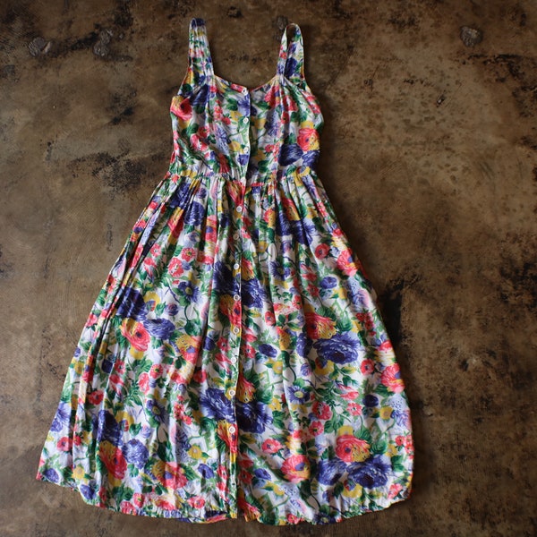 Backless Summer Dress / Vintage 90's Rayon Floral Dress /  Midi dress