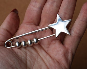 Sterling Star Brooch / Vintage Silver Safety Pin / Mexican Sterling Jewelry